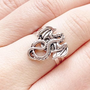 Dragon Ring / Adjustable Silver Dragon Ring Renaissance Faire Costume Outfit Accessories for Women Dragon Lover Gift Fantasy Dragon Jewelry