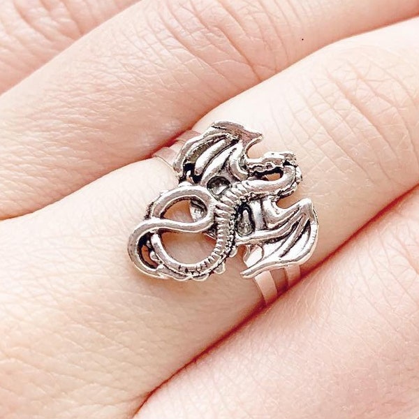 Dragon Ring / Adjustable Silver Dragon Ring Renaissance Faire Costume Outfit Accessories for Women Dragon Lover Gift Fantasy Dragon Jewelry