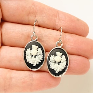 Scottish Thistle Cameo Earrings Scotland Jewelry image 1