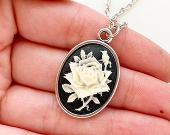 Rose Cameo Necklace Cameo Jewelry Rose Pendant Gift for Her