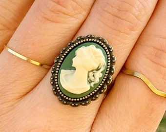 Cameo Ring Green Lady Woman Cameo Jewelry Cottagecore Ring