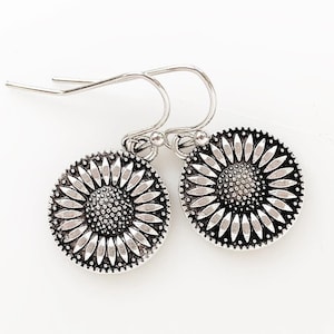 Silver Sunflower Earrings