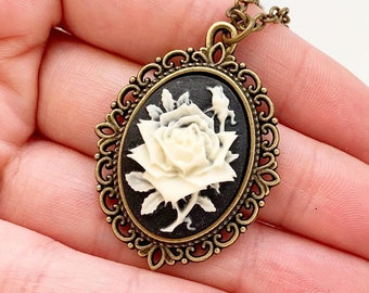 Rose Cameo Necklace Cameo Jewelry Vintage Style Gift for Her