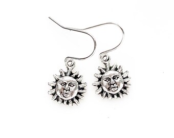 JeriAielloartstore Sun pierced earrings celestial jewelry sun bronze dangle earrings ornate bronze earth tones Sun rays jewelry