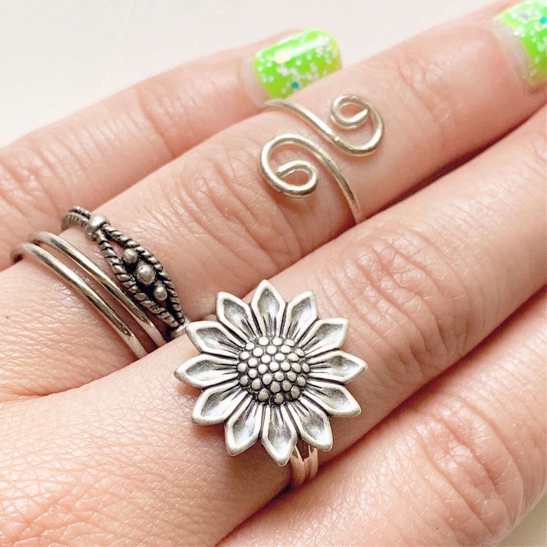 Sterling Silver Boho Sunflower Ring Flower Ring Sunflower Midi Jewellery Rings Midi Rings Midi Ring Tiny Sunflower Ring Copper Sunflower Petite Sunflower Ring 