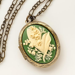 Lily of the Valley Cameo Locket Large Floral Locket