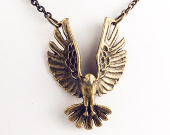 Hawk Necklace / Bronze Brass Pick Your Length / Bird of Prey Eagle Boho Bohemian Festival Style Travel Lover Gift / Free Spirit Wanderer
