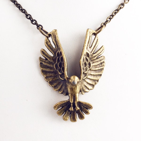 Hawk Necklace / Bronze Brass Pick Your Length / Bird of Prey Eagle Boho Bohemian Festival Style Travel Lover Gift / Free Spirit Wanderer