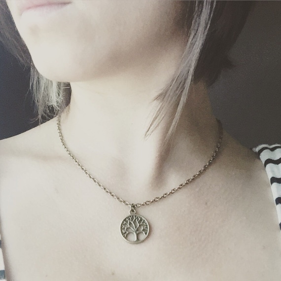 Damen Lebensbaum Kette Antike Bronze Anhänger Halskette 