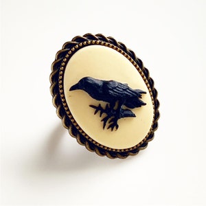 Raven Ring Crow Jewelry Gothic Cameo Edgar Allan Poe