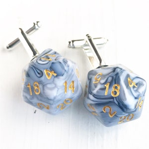 D20 Cufflinks D&D Geeky Wedding Dungeons and Dragons Black and White Swirl