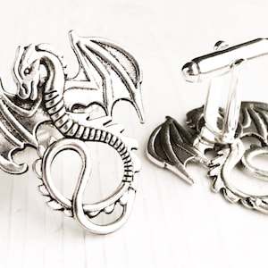 Dragon Cufflink Silver Dragon Cuff Links Nerd Geeky Wedding