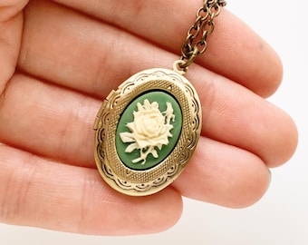 Rose Cameo Locket Necklace Classic Rose Locket Gift for Her