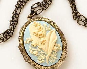 Lily of the Valley Cameo Locket Floral Locket Something Blue