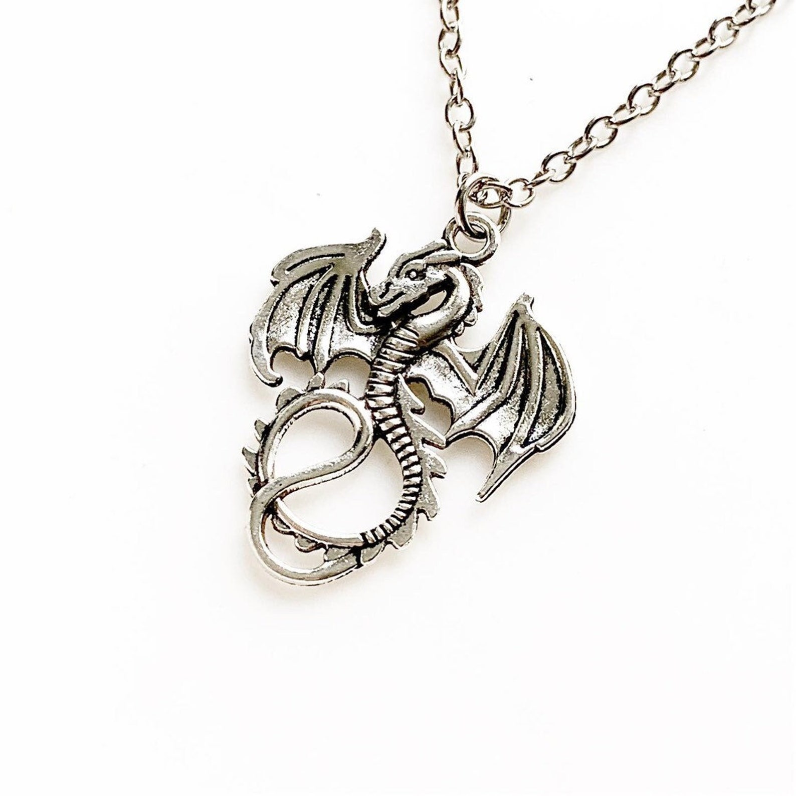 Dragon Necklace Silver Dragon Pendant Etsy