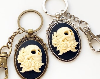 Skull Keychain Sugar Skull Cameo Key Chain Accessories Day of the Dead