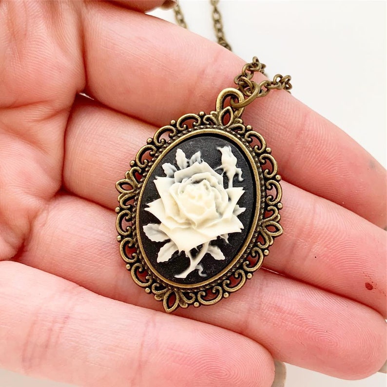 Rose Cameo Necklace Floral Pendant Victorian Vintage Flower Jewelry Gift for Women Bridesmaid