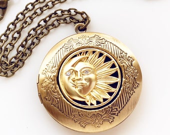 Sun and Moon Locket Necklace Celestial Necklace Gift For Her