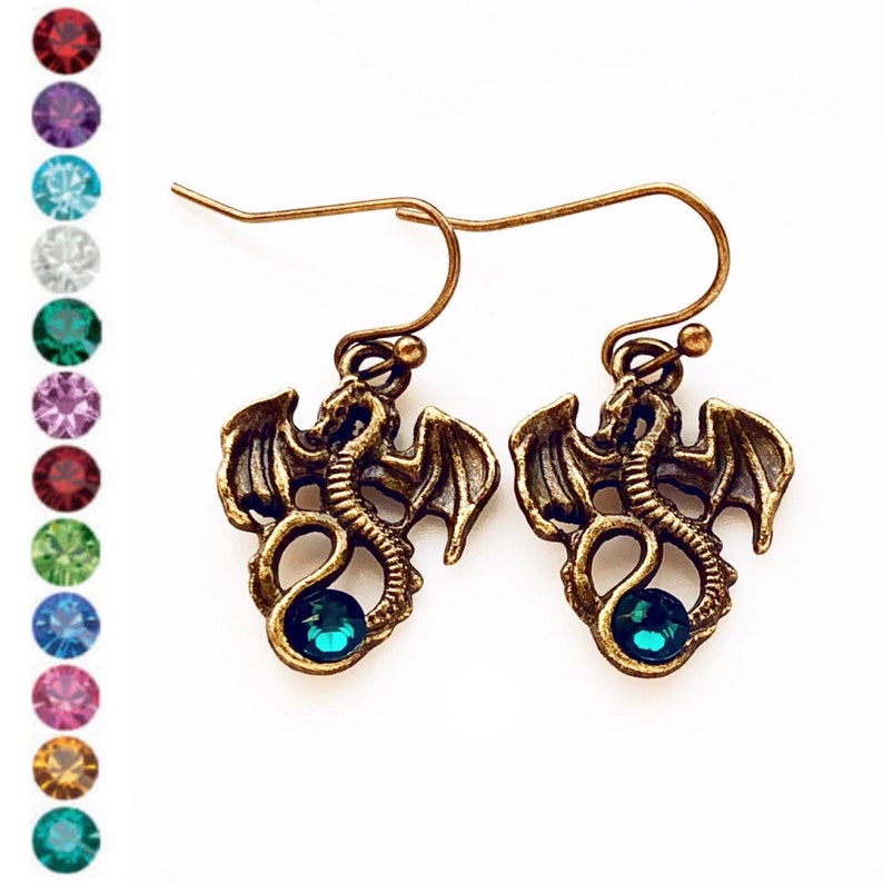 Dragon Birthstone Earrings Dragon Jewelry Nickel Free Ear Wire