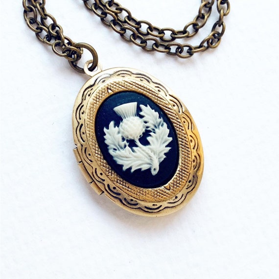 Scottish Thistle Locket Necklace Cameo Locket Scotland Jewelry Etsy