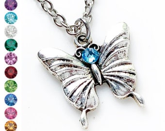 Butterfly Necklace Birthstone Necklace Butterly Pendant Personalized Jewelry Gift for Her