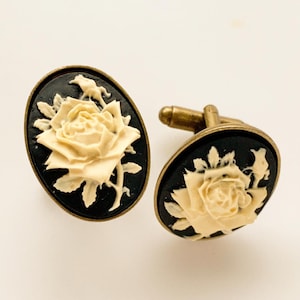 Rose Cufflinks Cameo Vintage Wedding Gift for Him