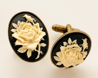 Rose Cufflinks Cameo Vintage Wedding Gift for Him