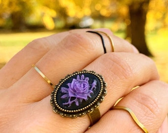 Rose Cameo Ring Purple Rose Jewelry Gift for Her