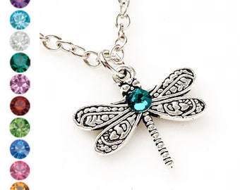 Dragonfly Necklace Birthstone Necklace Personalized Gift for Girls Custom Jewelry