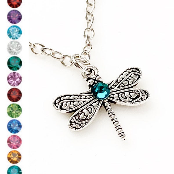 Dragonfly Necklace Birthstone Necklace Personalized Gift for Girls Custom Jewelry