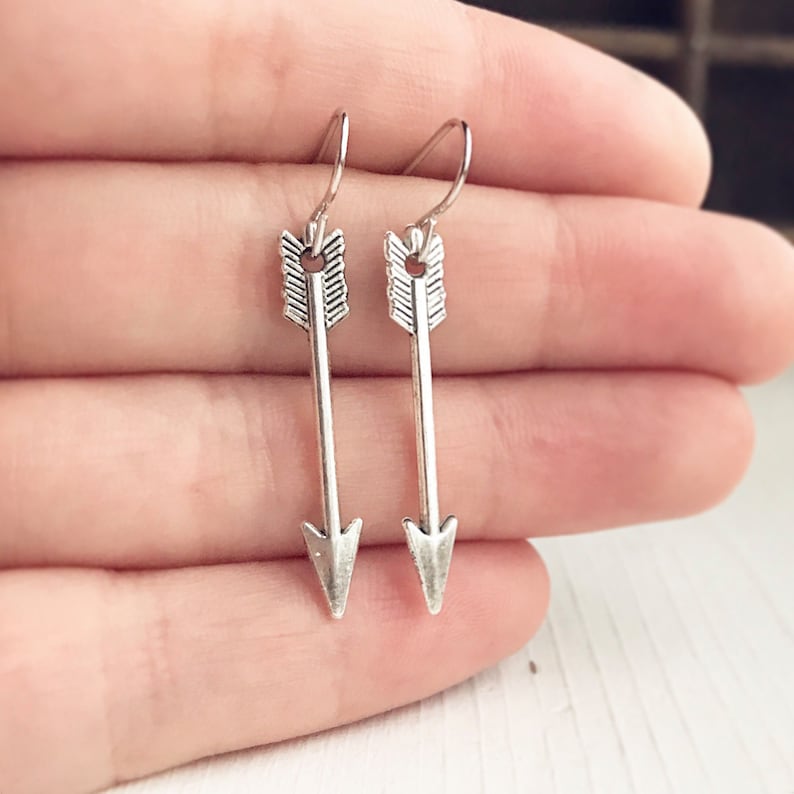 Silver Arrow Earrings Small Everyday Simple Arrow Earrings Gift for Women Archery Lover Gift Bridesmaids Jewelry Silver Dangly Dangle Boho