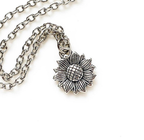 Sunflower Necklace Silver Sunflower Jewelry Gift for Her Etsy