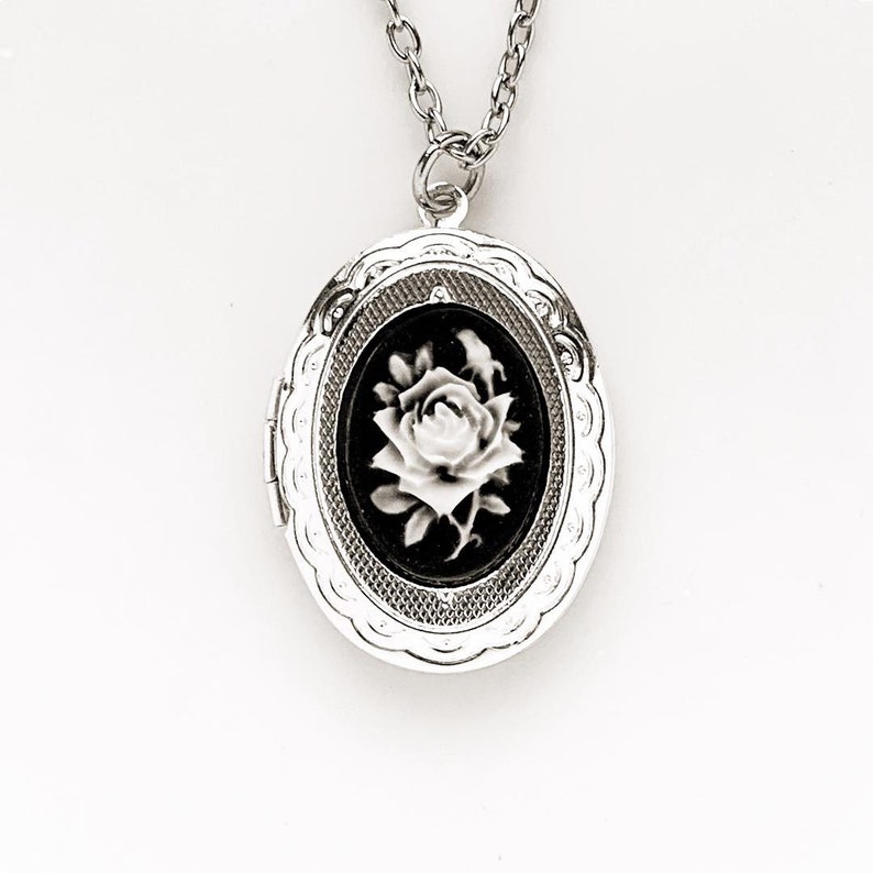 Rose Locket Cameo Necklace Silver Photo Pendant Gift for Mom - Etsy