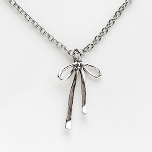 Bow Necklace Silver Bow Simple Everyday Necklace