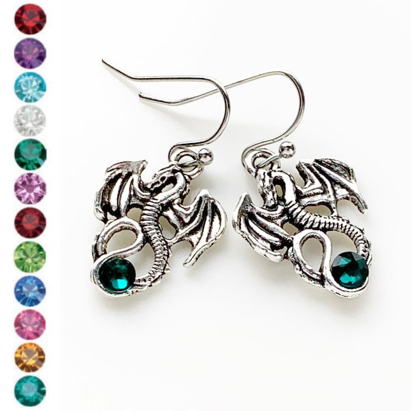 Dragon Birthstone Earrings Dragon Jewelry Personalized Dragon Lover Gifts