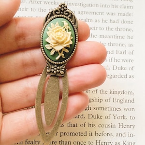 Green Rose Cameo Bookmark Cottagecore Cozy Romantic Book Lover Gift
