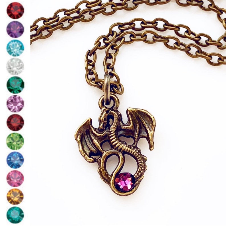 Dragon Birthstone Necklace Dragon Lover Gift Custom Pendant Necklace image 1