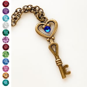 Birthstone Key Necklace Personalized Jewelry Gift for Her Custom Birthstone Pendant
