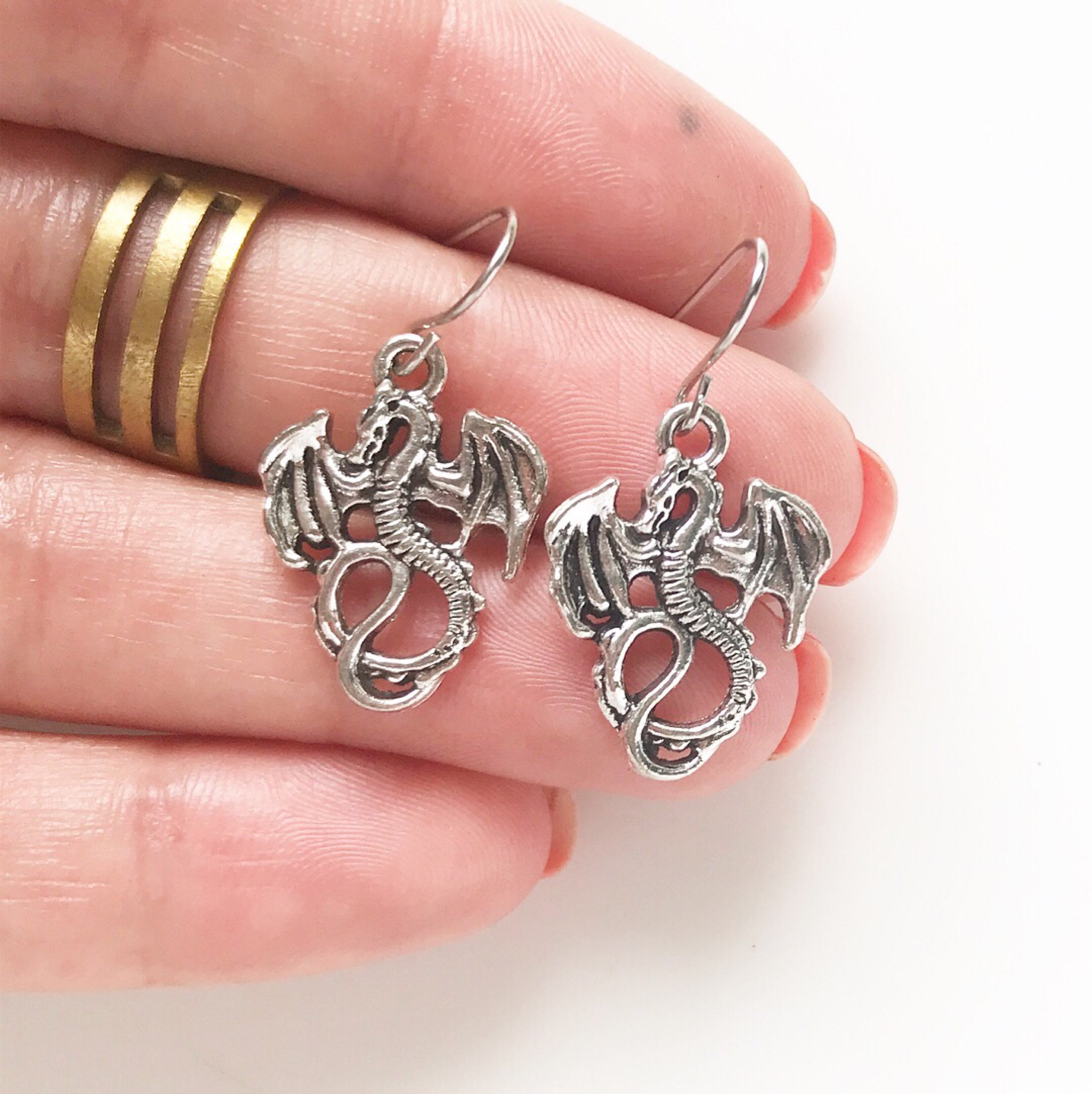 Silver dragon earrings outlet