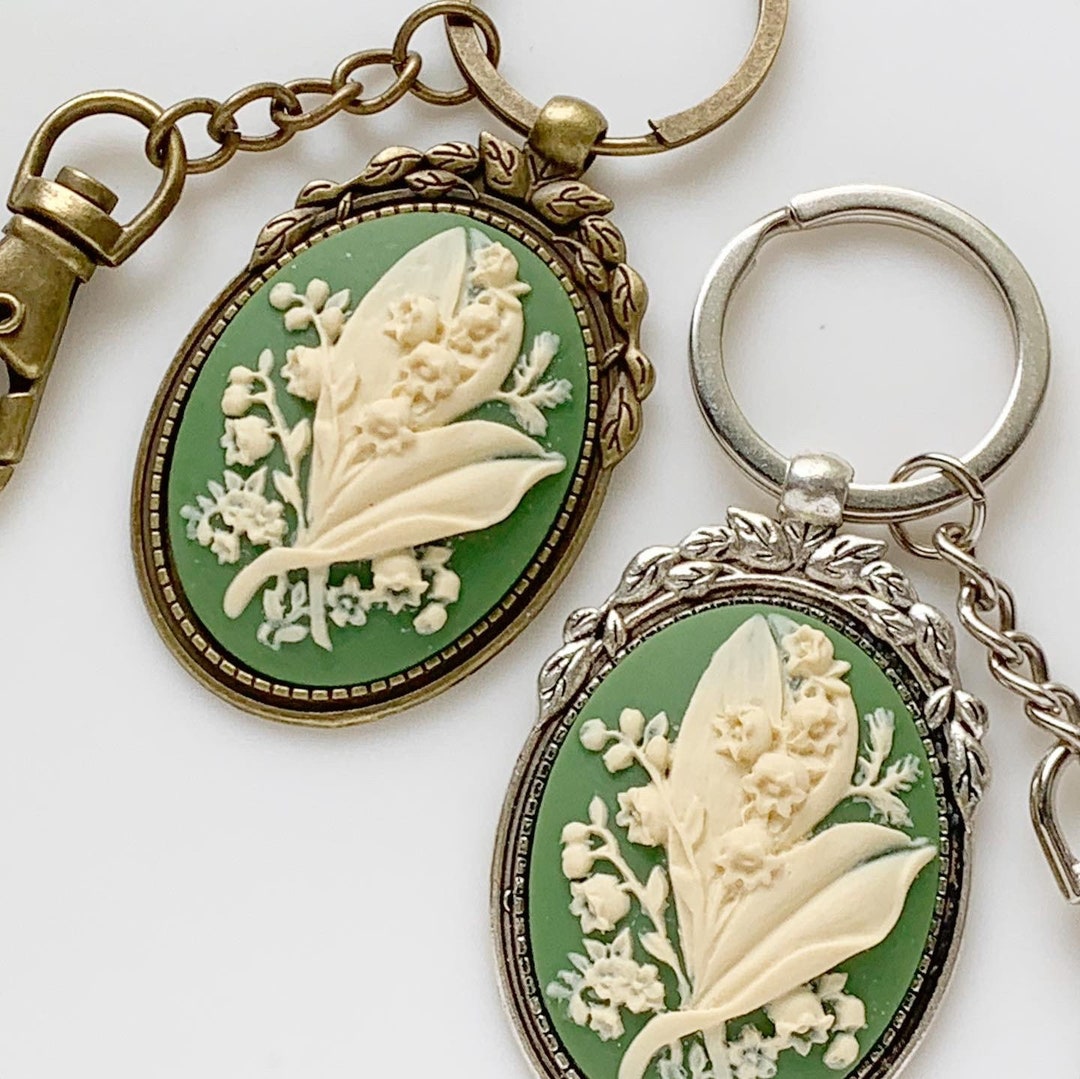 Lily of the Valley Keychain Cameo Key Chain Floral Accessories 