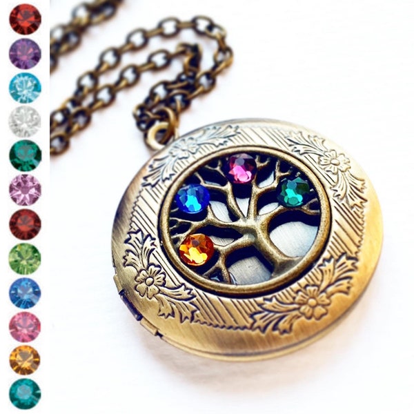 Birthstone Locket for Mom Family Tree Necklace Gift for Mothers Personalized Jewelry