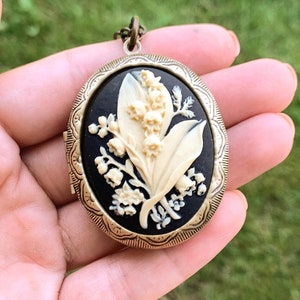 Lily of the Valley Locket Necklace Floral Cameo Locket - Etsy