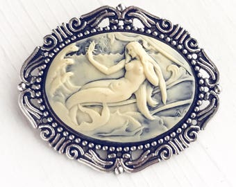 Mermaid Cameo Brooch Pirate Hat Pin Renaissance Faire Costume