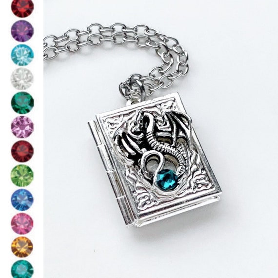 Dragon Book Locket Necklace Birthstone Locket Etsy Australia
