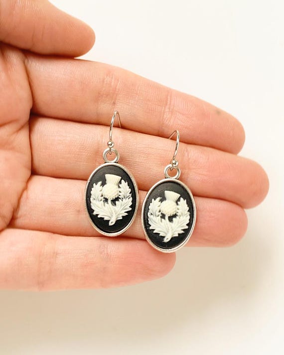 Scottish Thistle Cameo Earrings Scotland Jewelry