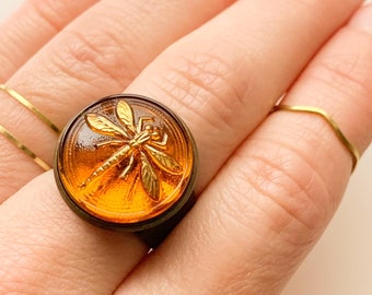 Dragonfly Ring Czech Glass Dragonfly Adjustable Ring Outlander Gift