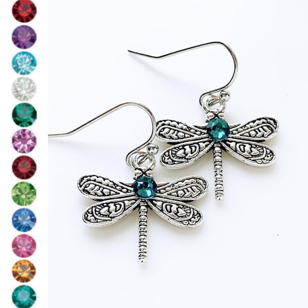 Dragonfly Birthstone Earrings Dragonfly Jewelry Personalized Dragonfly Lover Gifts