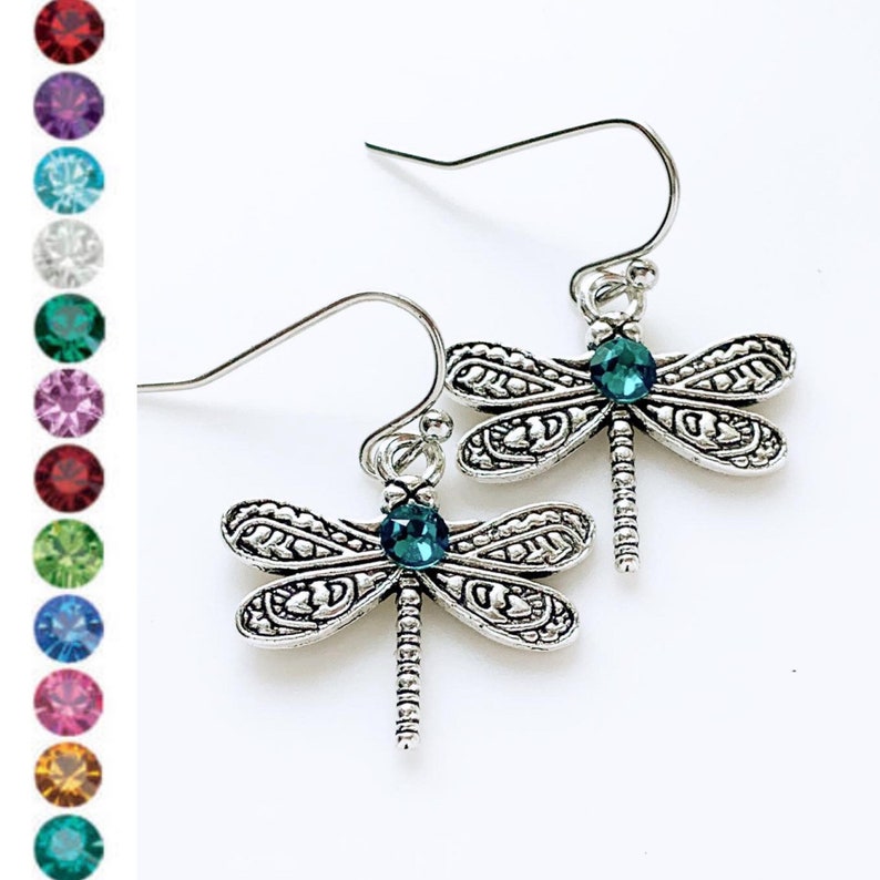 Dragonfly Birthstone Earrings Dragonfly Jewelry Personalized Dragonfly Lover Gifts image 1