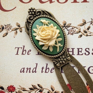 Green Rose Cameo Bookmark Book Lover Gift