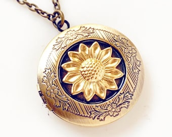 Sunflower Necklace Locket Floral Flower Jewelry Photo Locket Keepsake Gift for Women